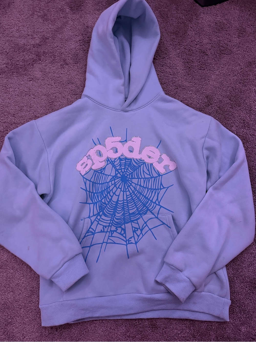 Blue spider Hoodie with Pink Logo & Blue Spiderweb Graphic